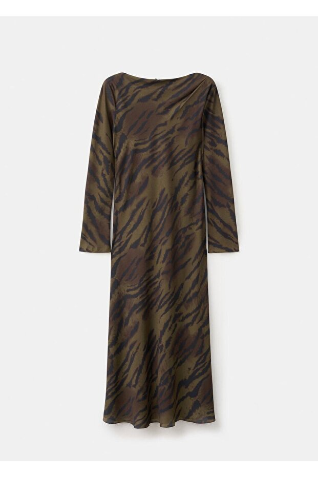 Saten hayvan desenli elbise - 3