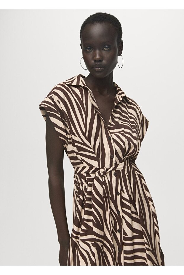 Desenli gömlek elbise - 1