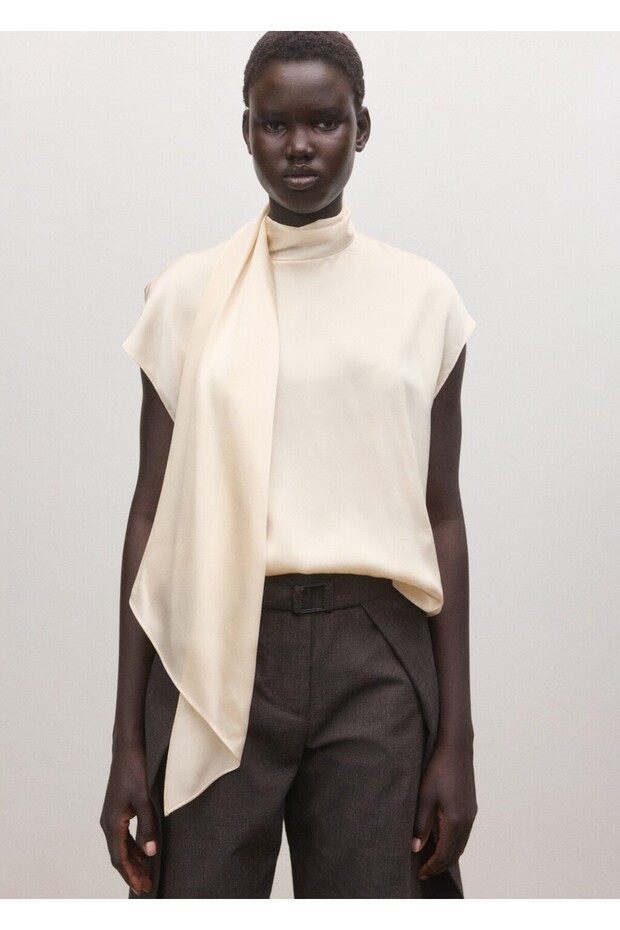 %100 ipek fular yaka bluz - 1