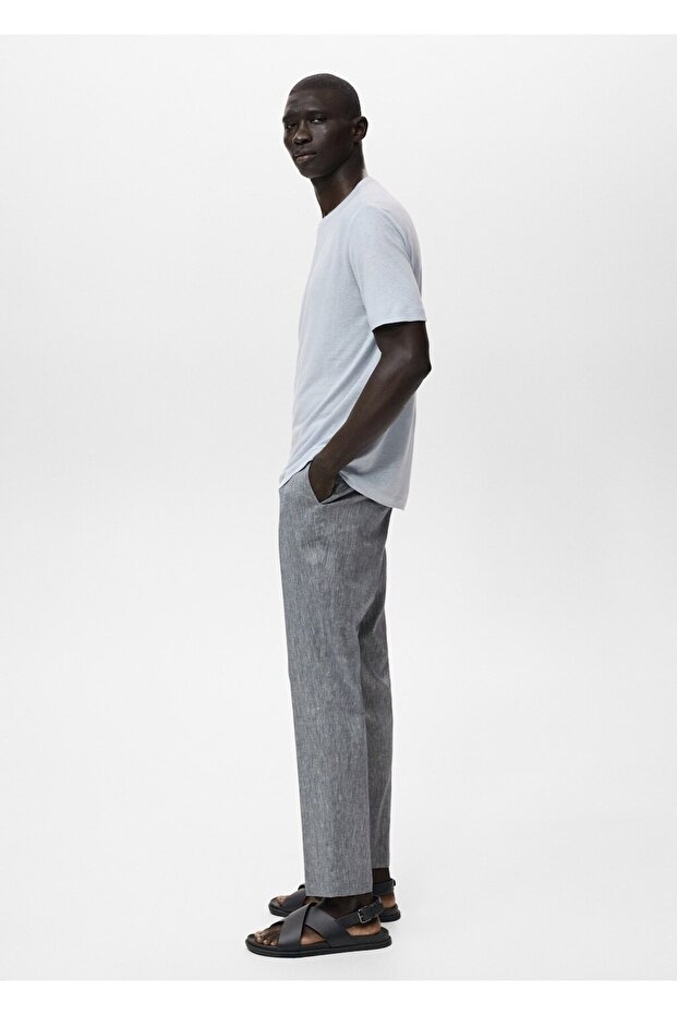 Dar kesimli keten pantolon - 7