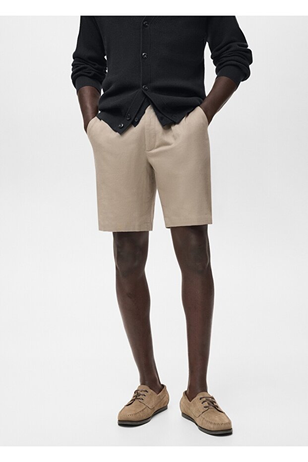 Keten-pamuk karışımlı bermuda şort - 1