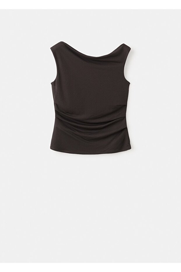 Drape yaka asimetrik bluz - 3