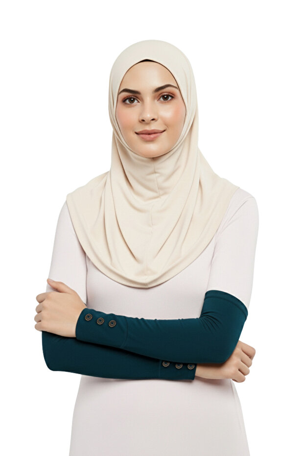 أكمام حجاب عملية بأزرار، أكمام صلاة من القطن الممشط - لون بترولي