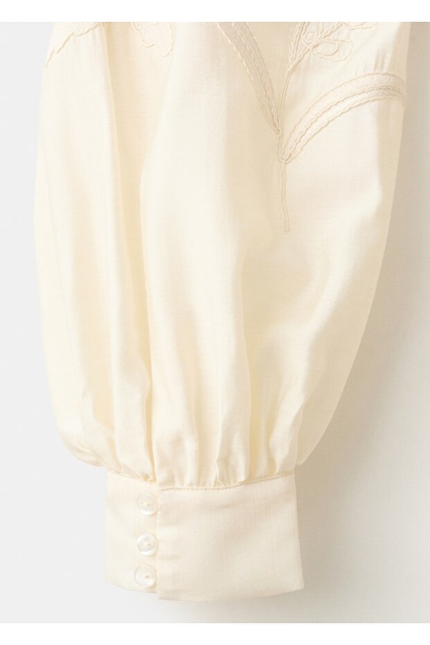 Çiçek işlemeli pamuklu bluz - 8