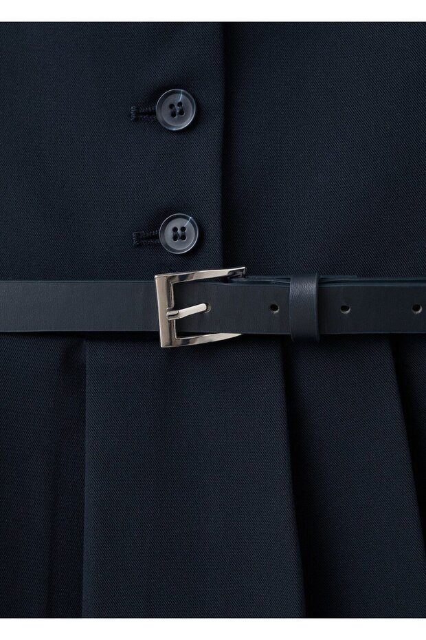 Pileli kemerli elbise - 5