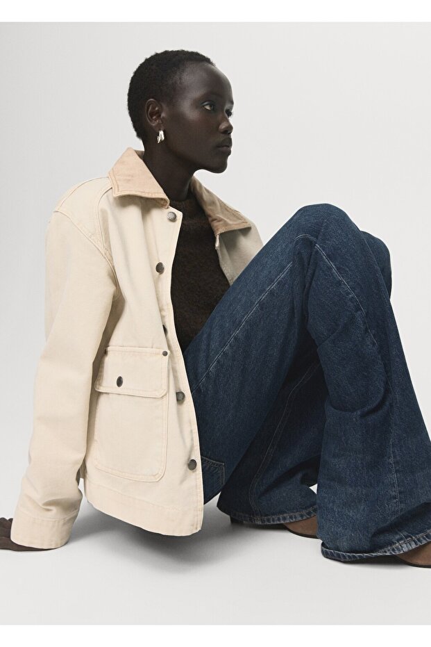 Kontrast yaka denim parka - 7