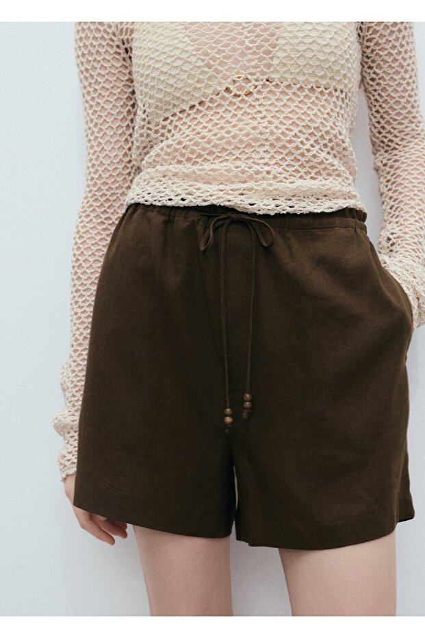 Büzgülü keten şort - 1