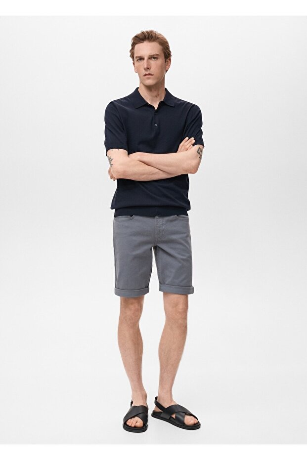 Slim fit kot bermuda şort - 2