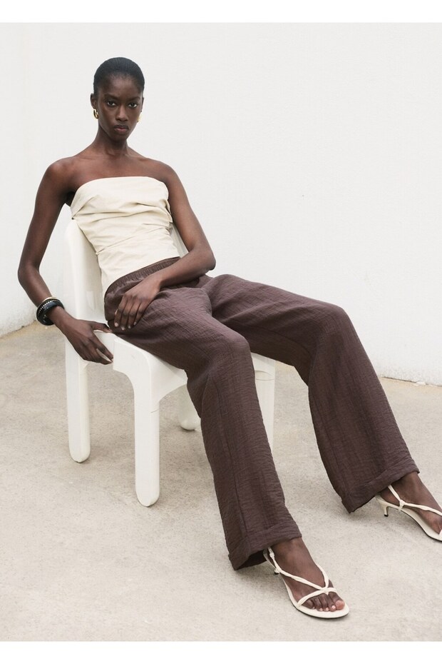 Beli lastikli lyocell pantolon - 8