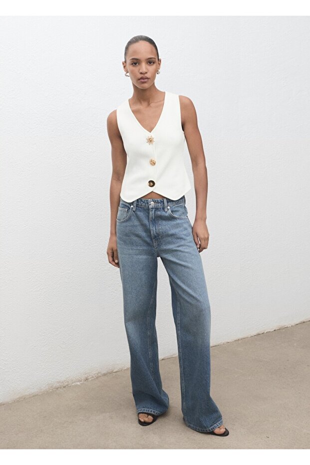 Mücevher düğmeli triko yelek - 2