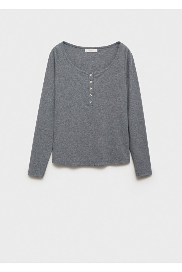 Düğmeli ribana triko tişört - 3