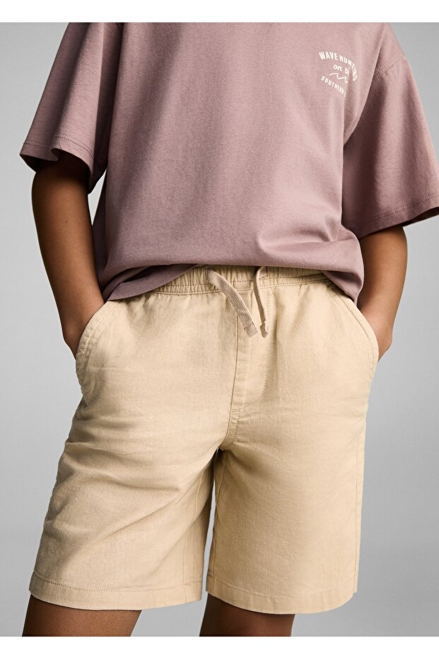 Beli elastik keten bermuda şort - 1