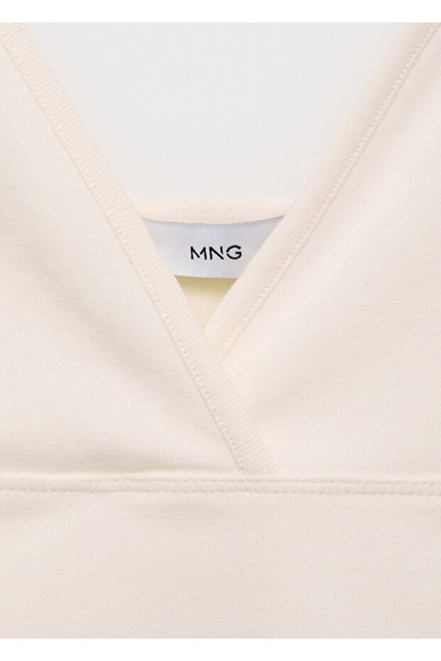 V yaka pamuklu bluz - 6