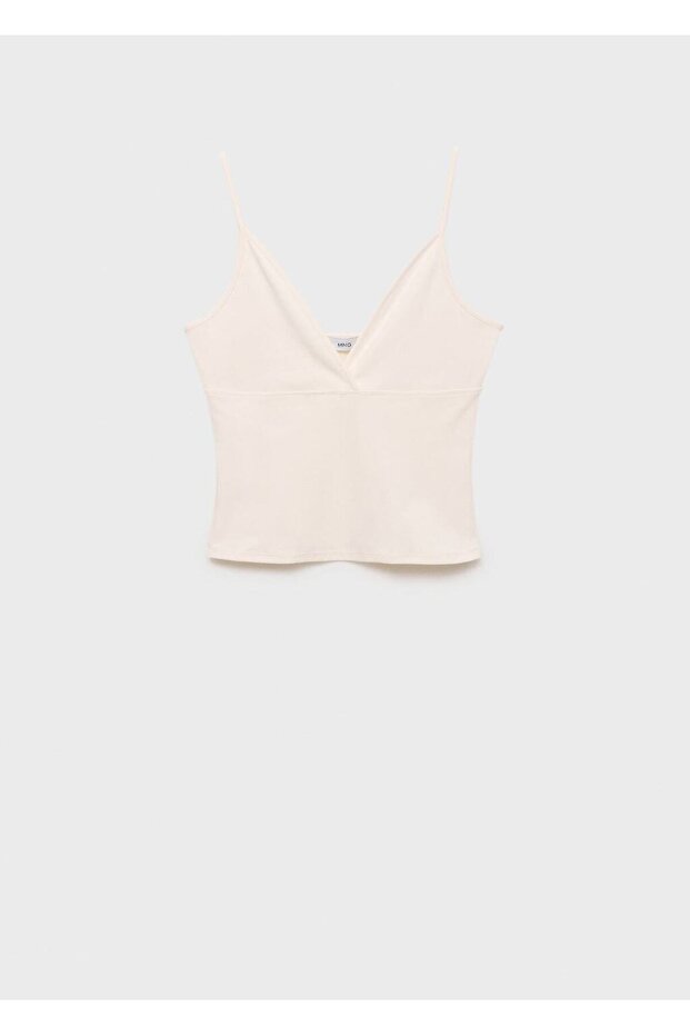 V yaka pamuklu bluz - 3