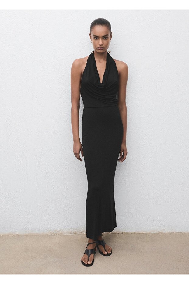 Sırtı açık drape elbise - 2