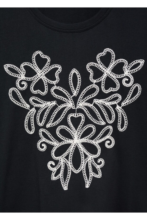 Çiçek işlemeli pamuk tişört - 7