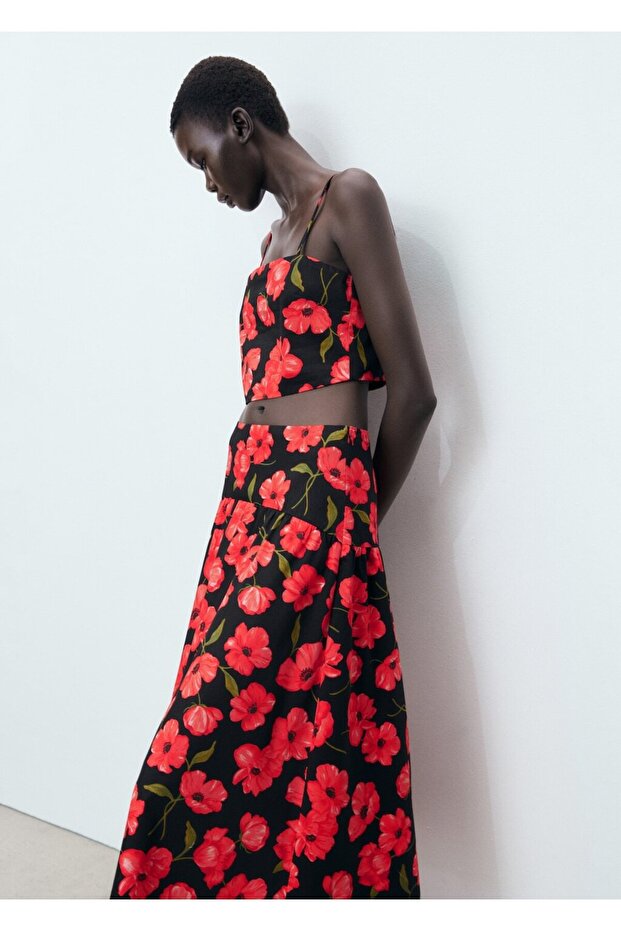 Çiçek desenli evaze etek - 8