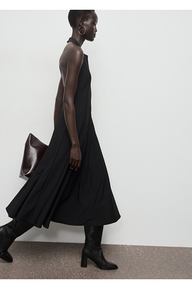 Halter yaka pileli elbise - 6