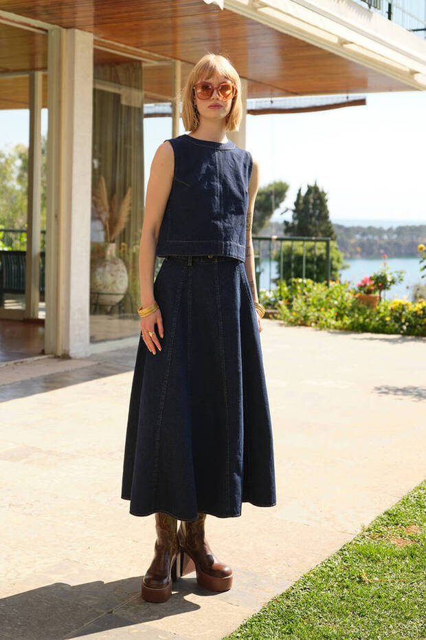 VOLANLI DENİM ETEK - 8