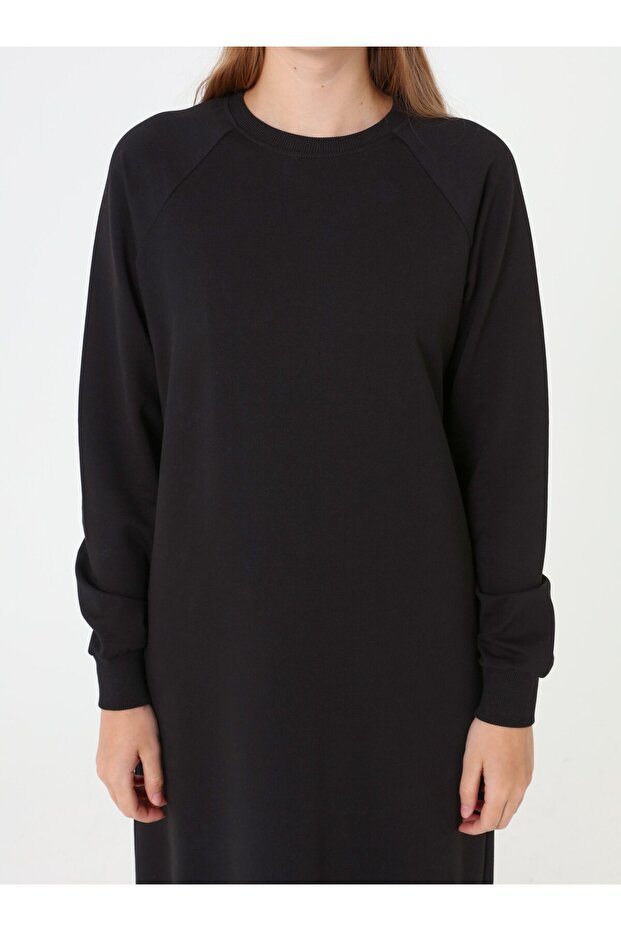 Bisiklet Yaka Diz Altı Sweatshirt - Siyah - Benin - 3