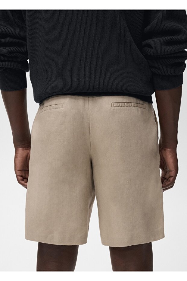 Keten-pamuk karışımlı bermuda şort - 8