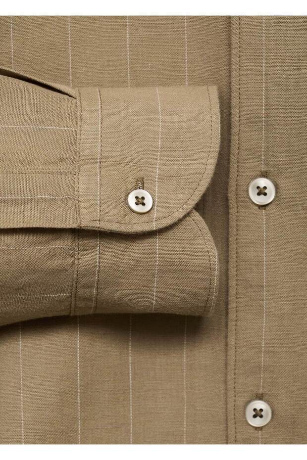 Çizgili keten gömlek - 5