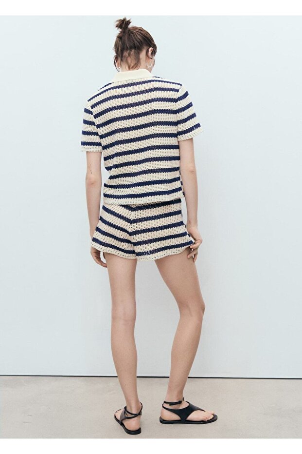 Çizgili kroşe şort - 4