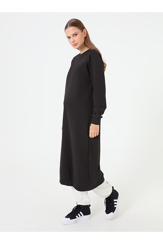 Bisiklet Yaka Diz Altı Sweatshirt - Siyah - Benin - 1