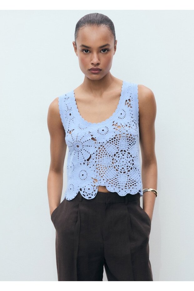 Kroşe çiçekli bluz - 1