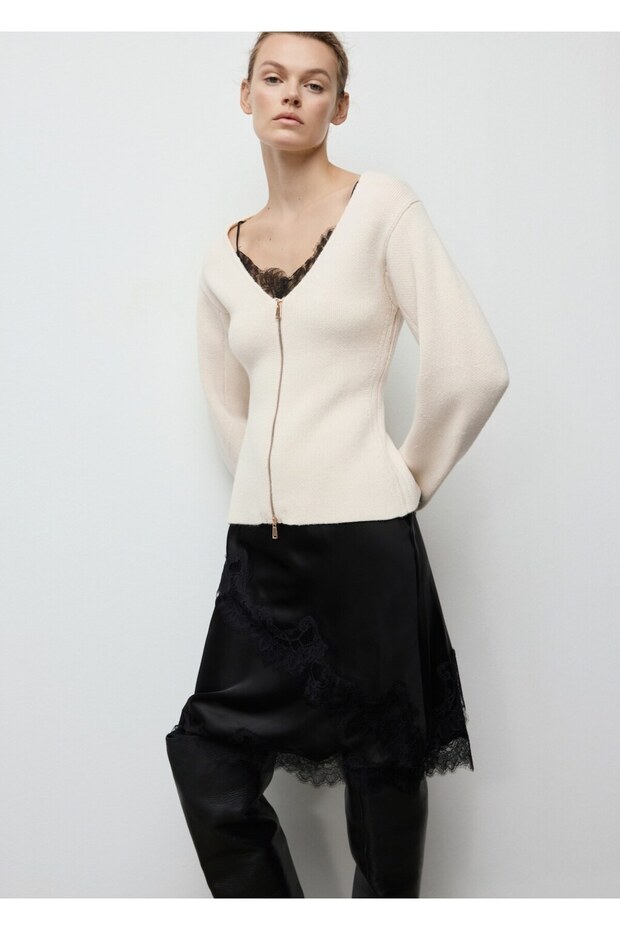 Fermuarlı triko ceket - 1