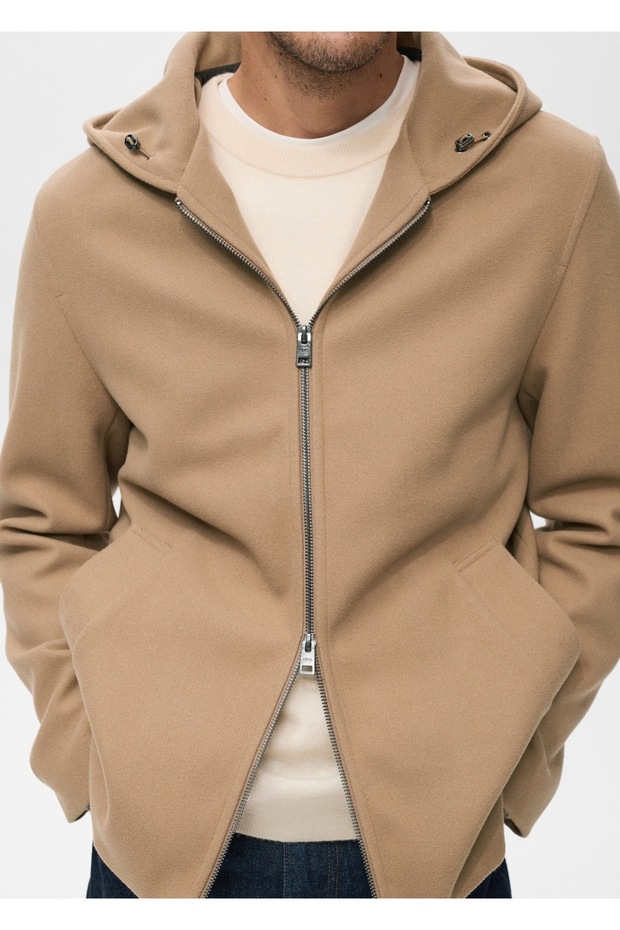 Kapüşonlu kumaş ceket - 7