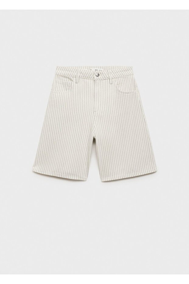Çizgili denim bermuda şort - 3