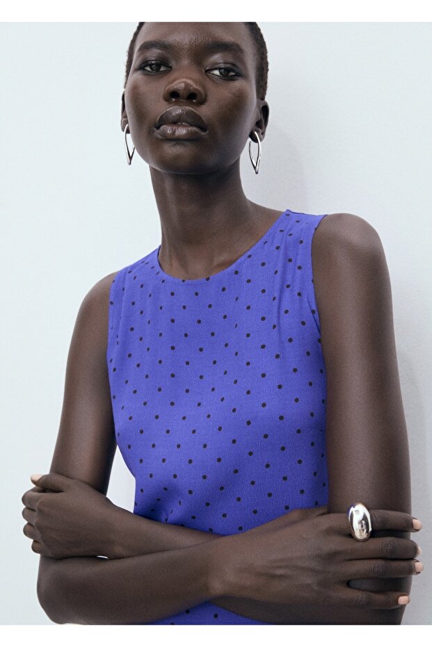 Puantiyeli midi boy elbise - 6