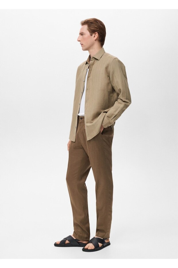 Çizgili keten gömlek - 7
