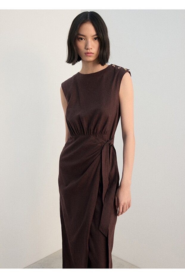 Anvelop kesim keten elbise - 1