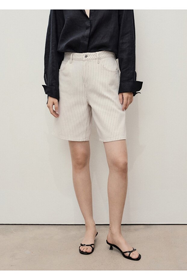 Çizgili denim bermuda şort - 1