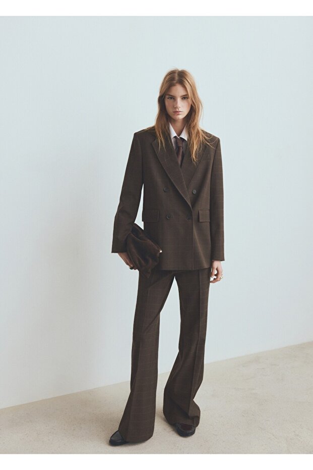 Kareli çift düğmeli blazer ceket - 2