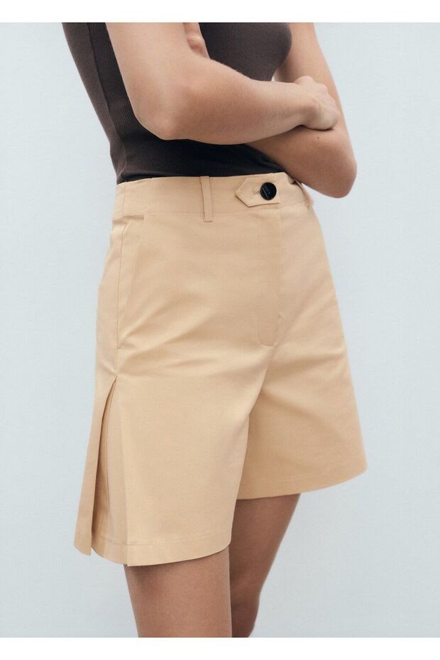 Pileli düz kesim şortlar - 1