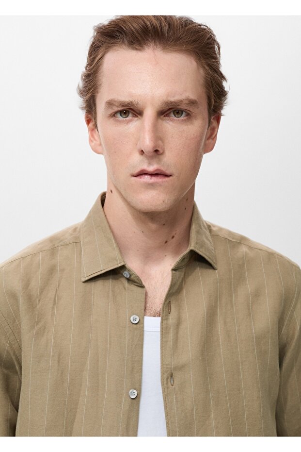 Çizgili keten gömlek - 6