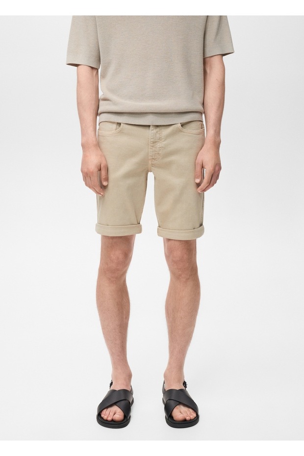 Slim fit kot bermuda şort - 1