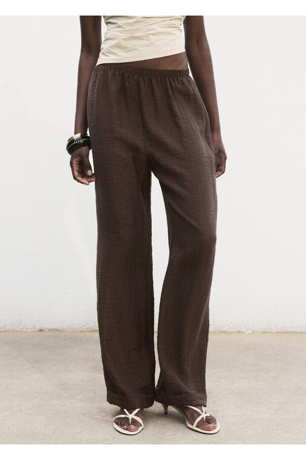 Beli lastikli lyocell pantolon - 1