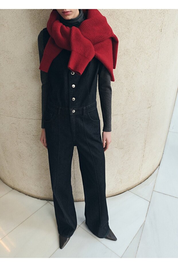 Düğmeli kot tulum - 2