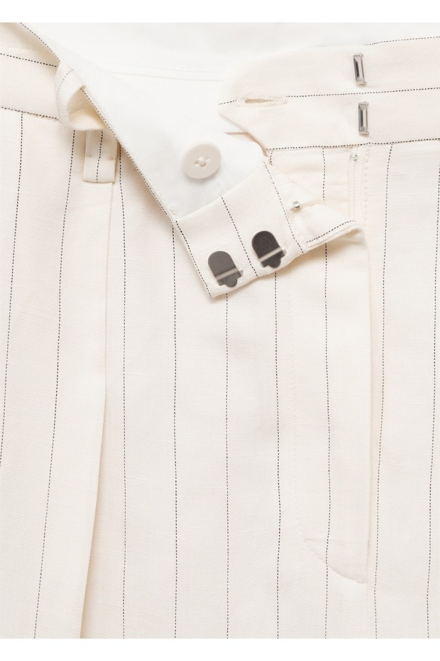 Çizgili keten karışımı bermuda şort - 5