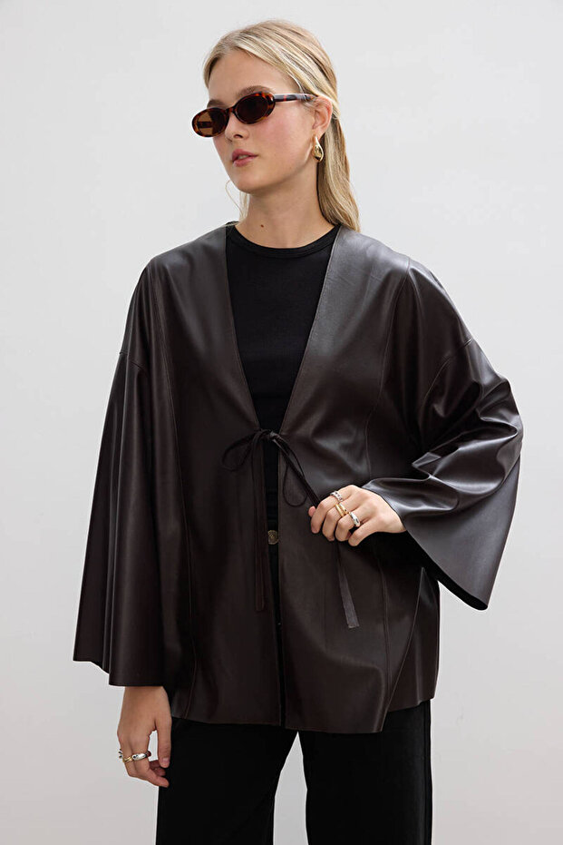 ACI KAHVE DERİ KİMONO - 2