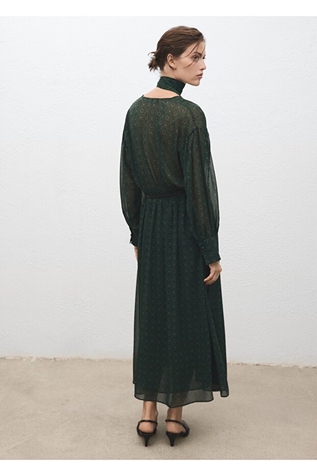 Fularlı desenli elbise - 4