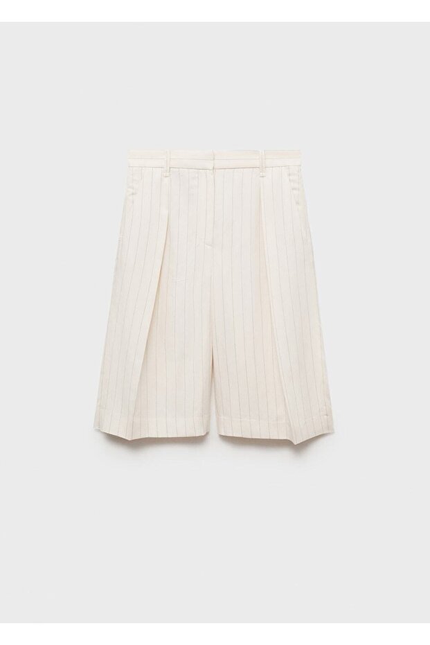 Çizgili keten karışımı bermuda şort - 3
