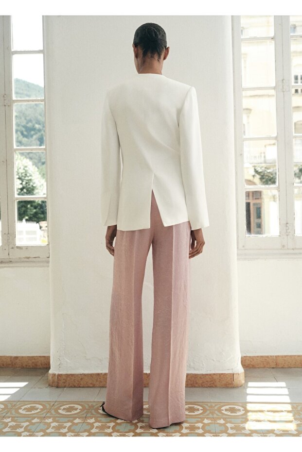 Kırışık efektli wide leg pantolon - 4