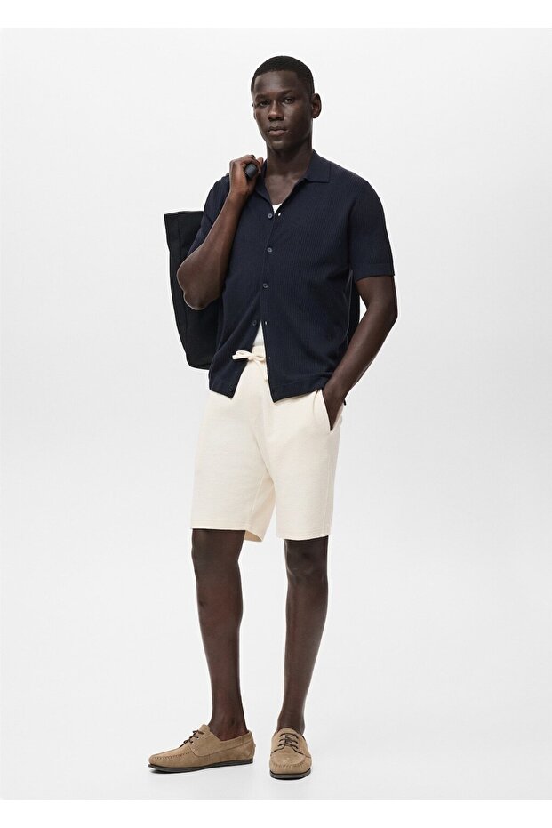 İpli pamuklu bermuda şort - 2