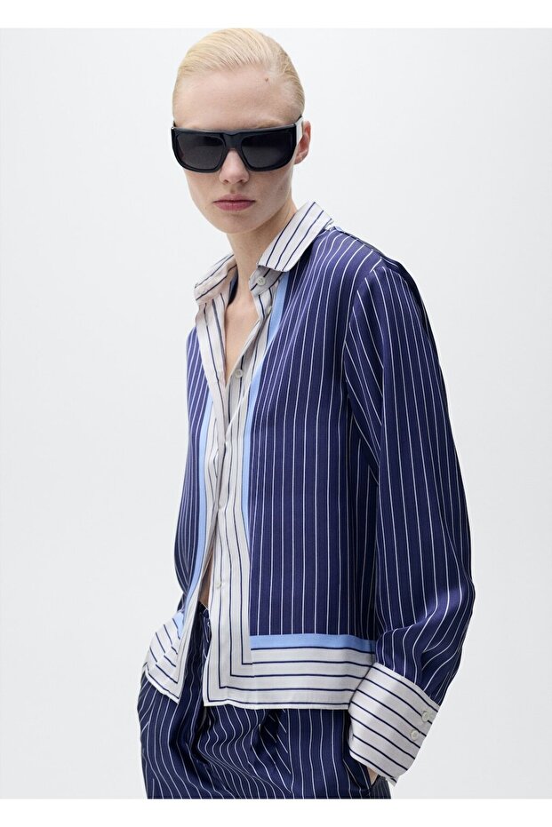 Çizgili saten gömlek - 1