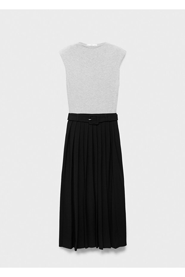 Kontrast kemerli elbise - 3